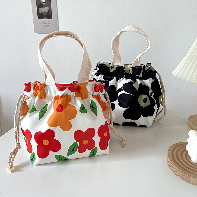 巾着 大きな花柄プリント巾着トートバッグ
