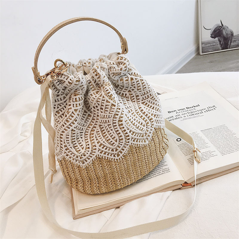 巾着 花柄刺繍編み込み巾着ショルダー鞄