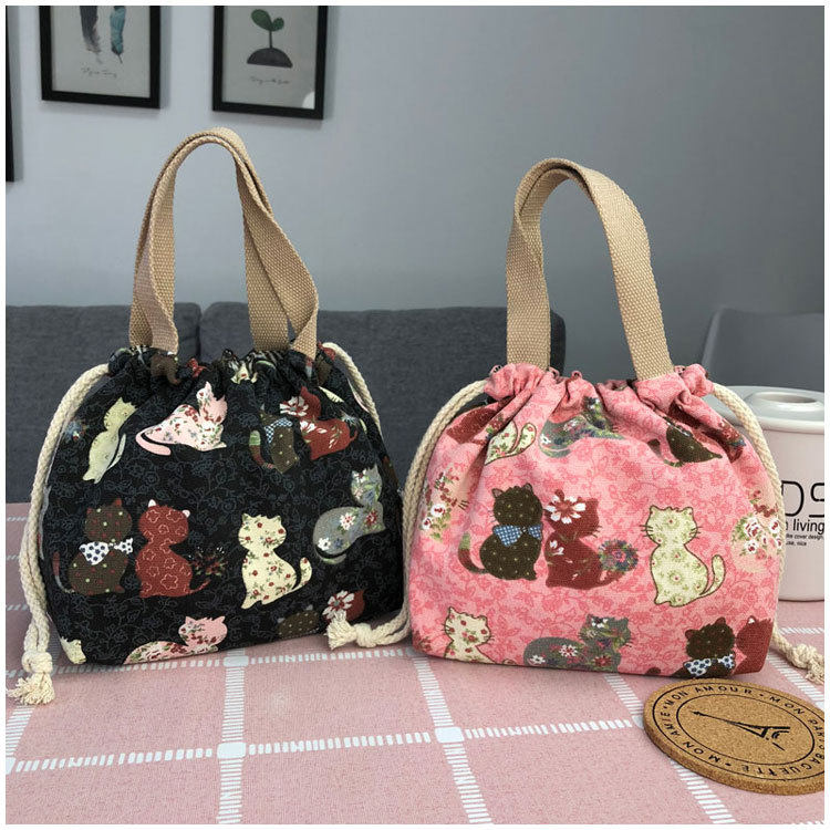 巾着 動物パッチワーク刺繍入り巾着ポーチ