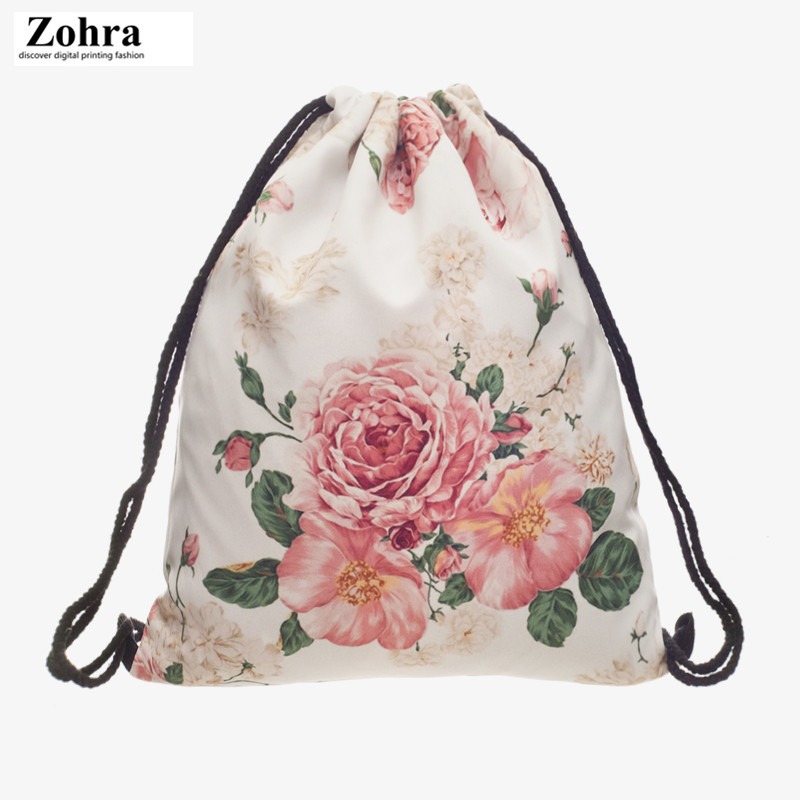巾着 華やかな花柄プリント巾着リュックサック