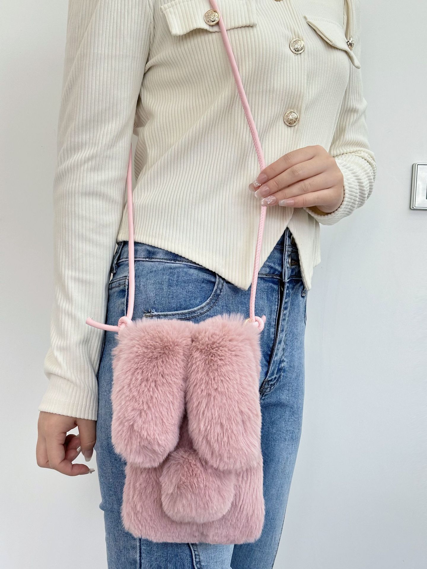 巾着 ふわふわファー巾着ショルダーバッグ
