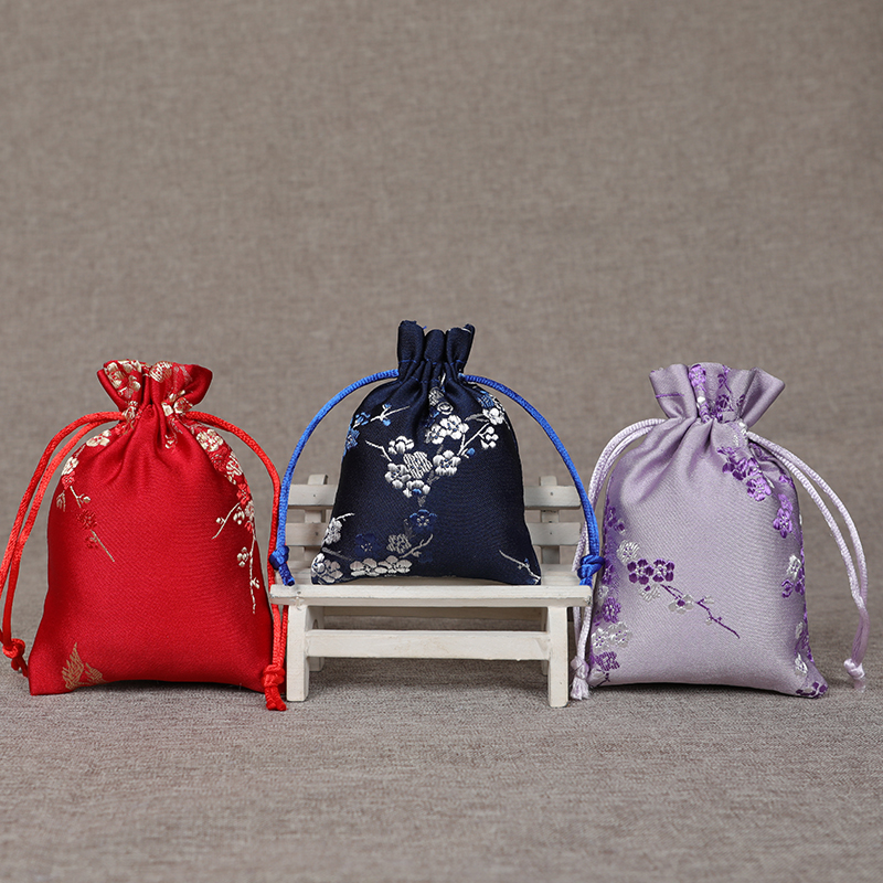 巾着 和風花柄刺繍入り巾着ポーチ