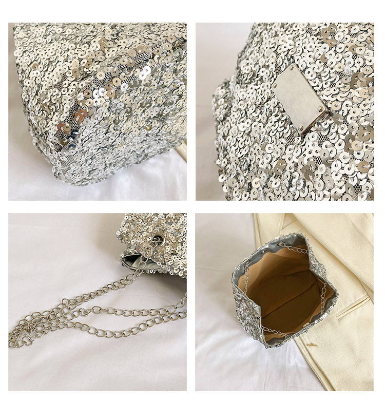 巾着 スパンコール装飾巾着型鎖肩掛け鞄