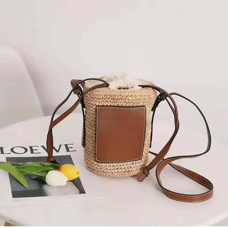 巾着 編み込みナチュラル巾着ショルダーバッグ