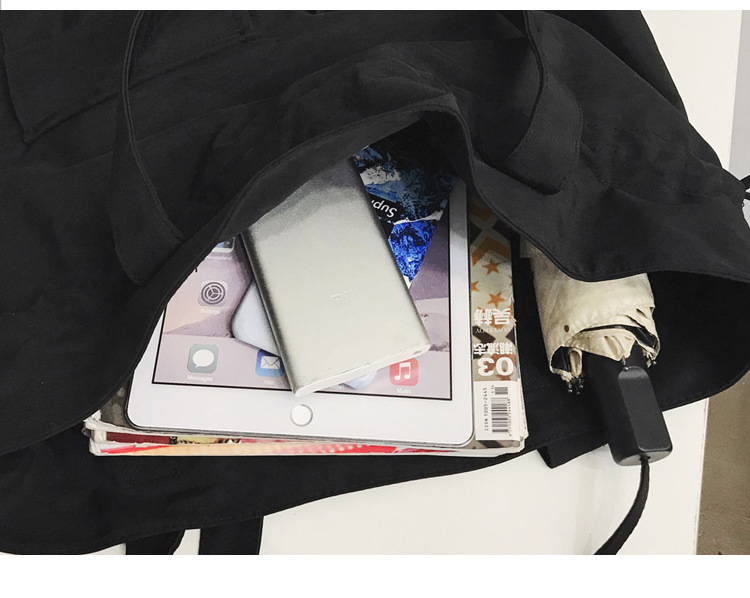 巾着 多機能ポケット付き巾着トートバッグ