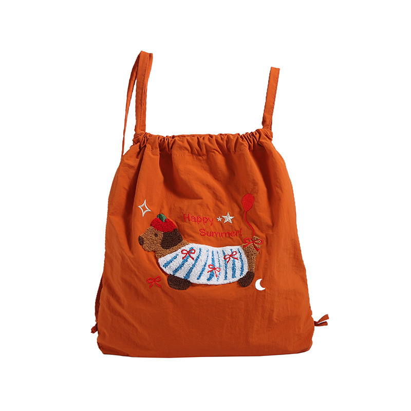 巾着 可愛いくま刺繍入り巾着リュックサック