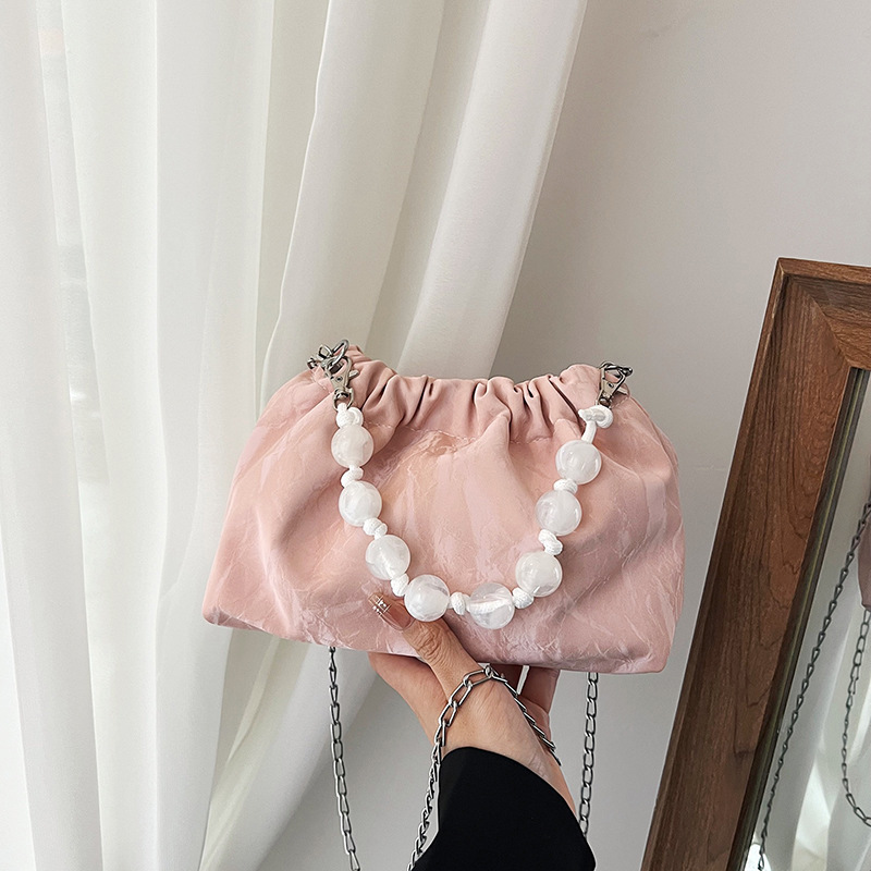 巾着 パール調持ち手付き巾着型チェーンショルダーポーチ