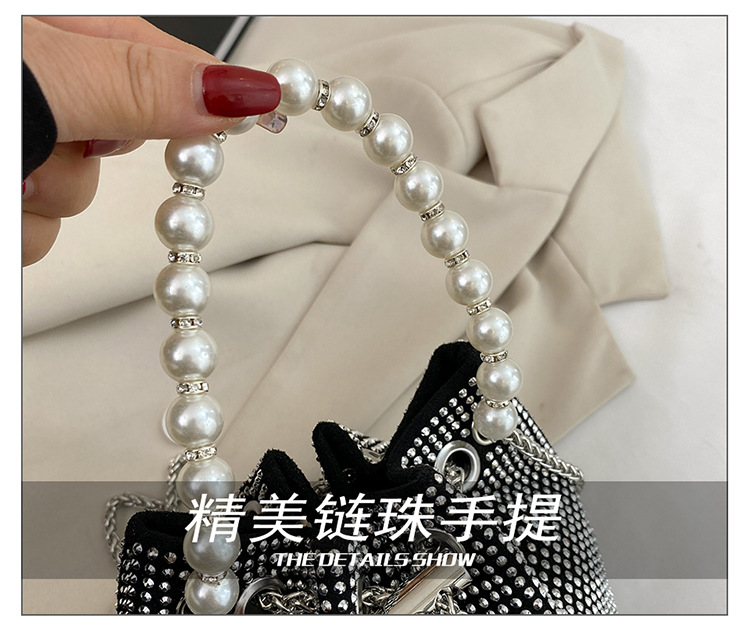 巾着 パール飾り付きラインストーン巾着ショルダー鞄