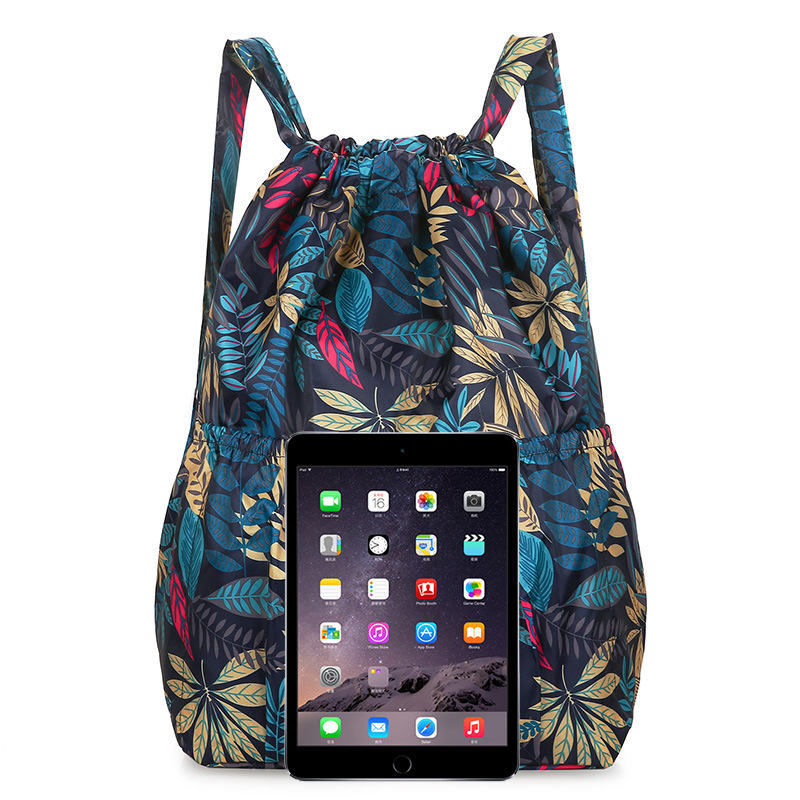 巾着 トロピカルリーフ柄巾着リュック