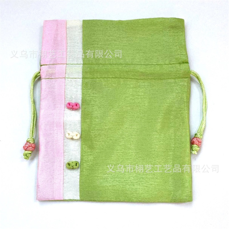 巾着 可愛い花結び紐付き三色切替サテン巾着ポーチ