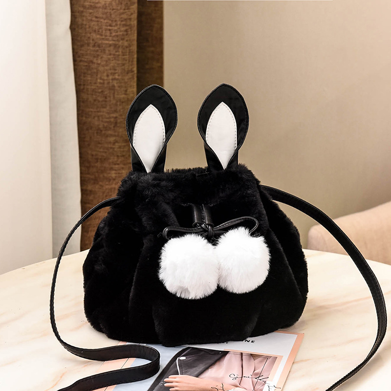 巾着 うさぎ耳ふわふわファー巾着ショルダーかばん