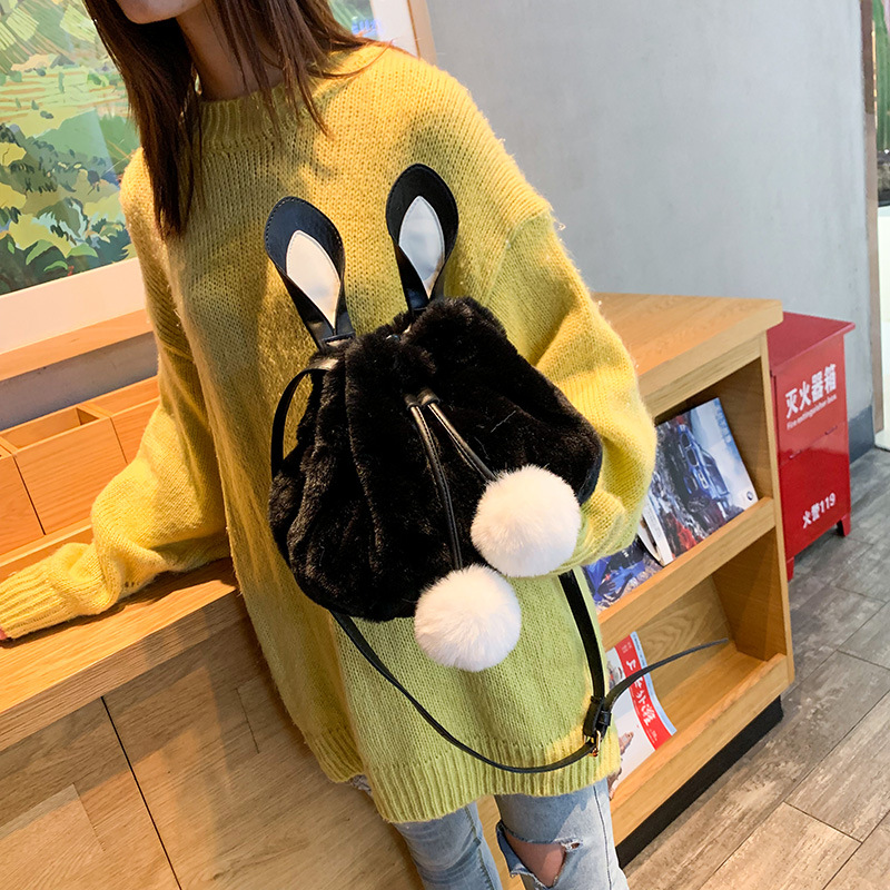 巾着 うさぎ耳ふわふわファー巾着ショルダーかばん
