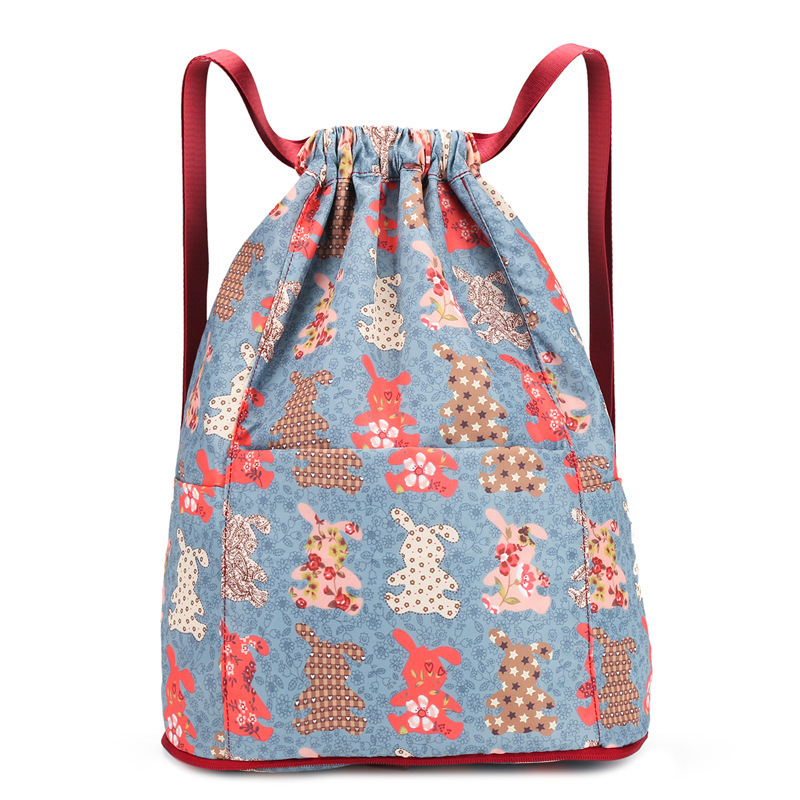 巾着 うさぎ柄刺繍のかわいい巾着リュック