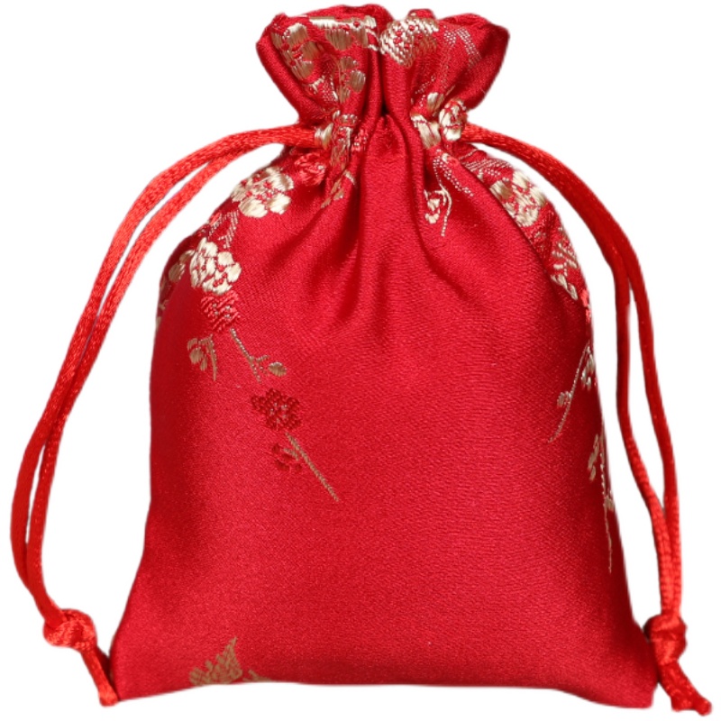 巾着 和風花柄刺繍入り巾着ポーチ