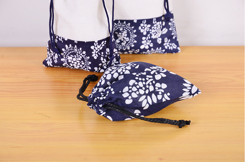 巾着 和風花柄切り替え巾着ポーチ