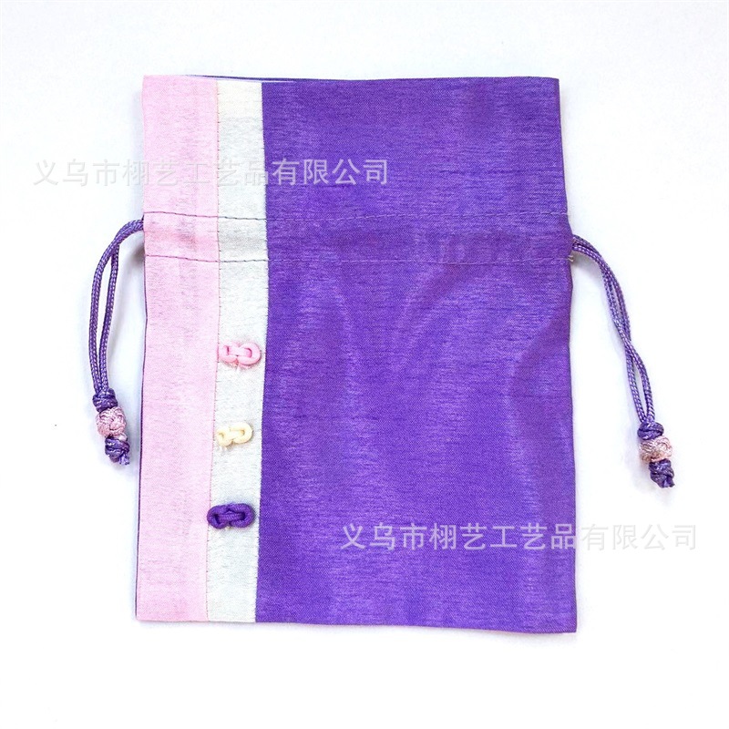 巾着 可愛い花結び紐付き三色切替サテン巾着ポーチ