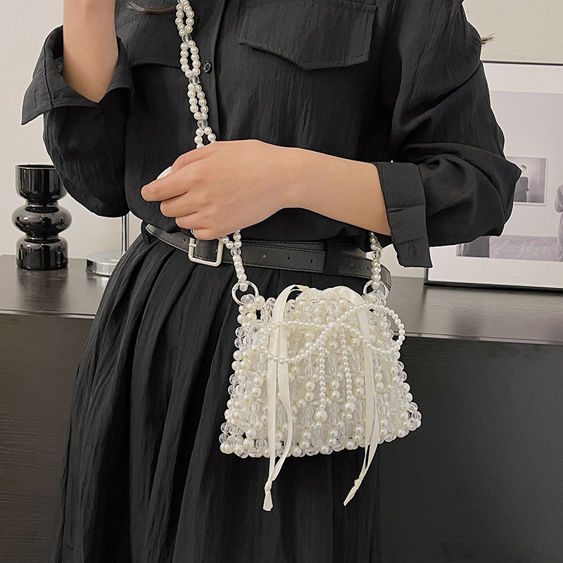 巾着 パール装飾付き透明巾着ショルダーバッグ