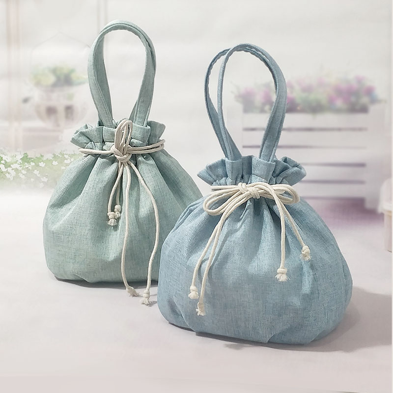 巾着 ナチュラルリネン調巾着ポーチ持ち手付き