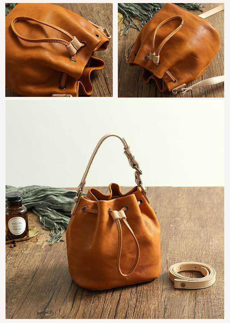 巾着 上質な革素材の巾着型ショルダー鞄