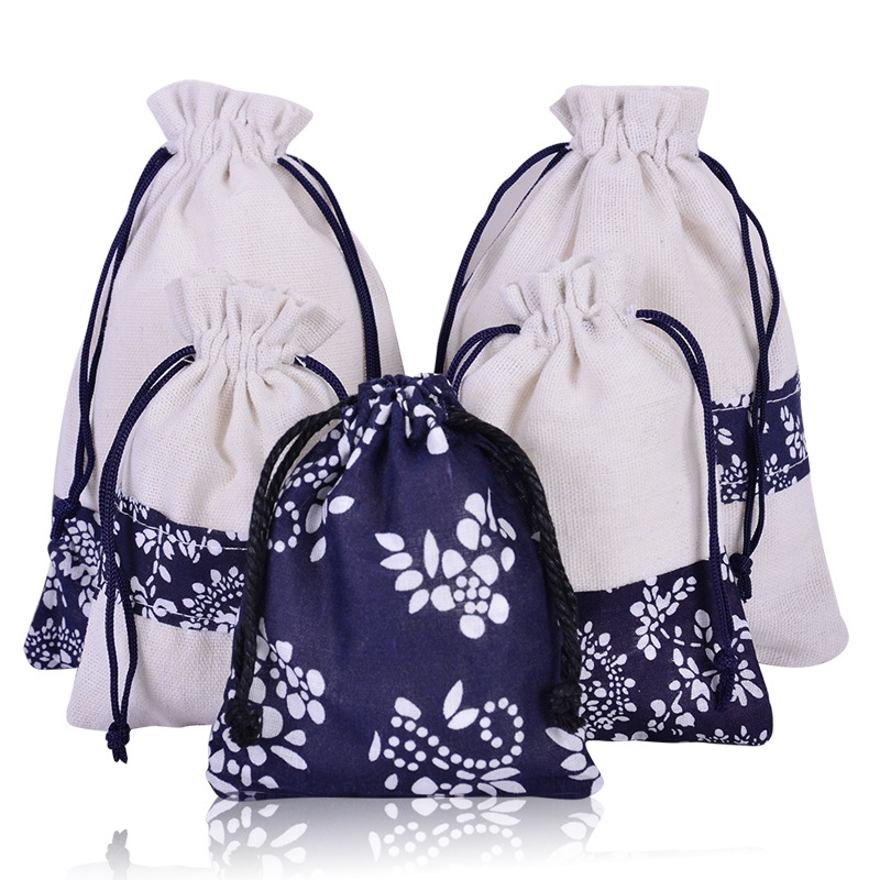 巾着 和風花柄切り替え巾着ポーチ