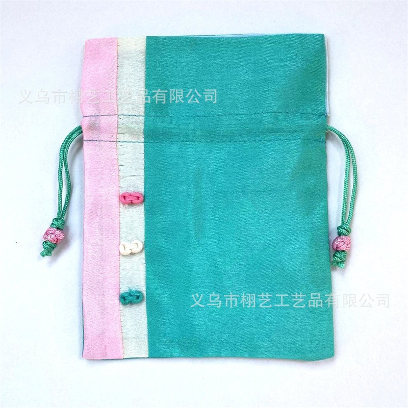 巾着 可愛い花結び紐付き三色切替サテン巾着ポーチ