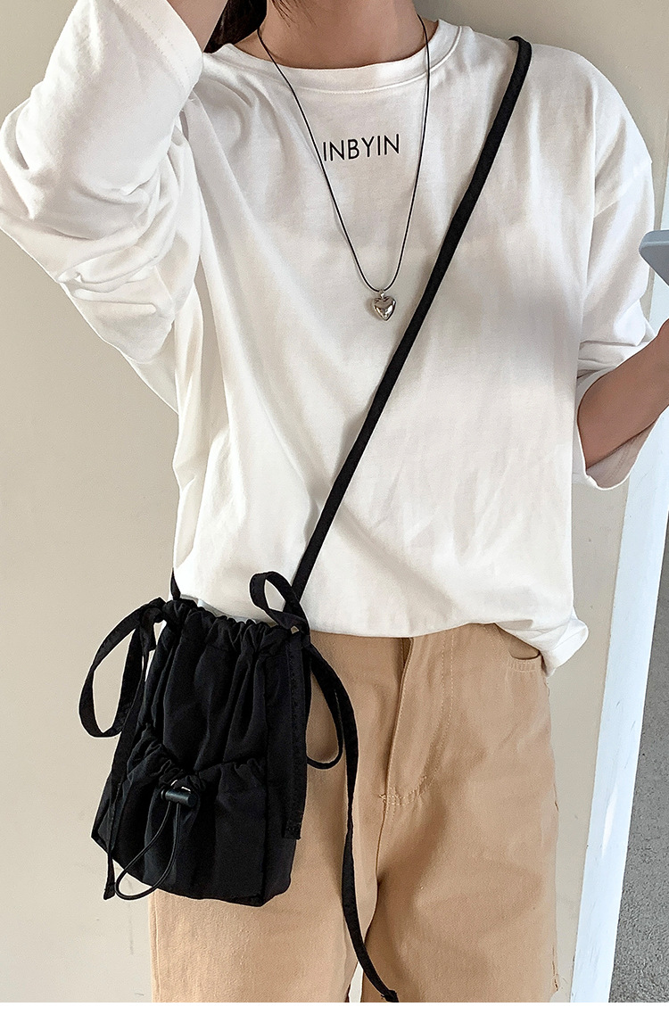 巾着デザイン紐調節ショルダーバッグ