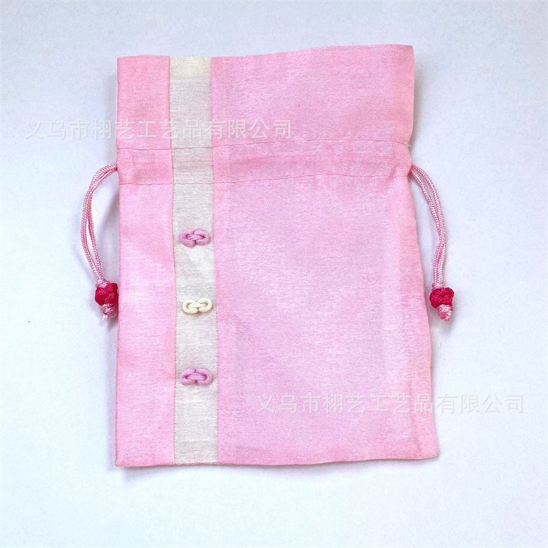 巾着 可愛い花結び紐付き三色切替サテン巾着ポーチ