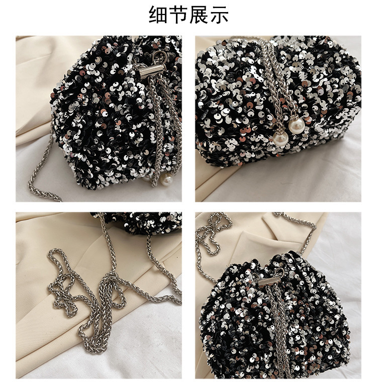 巾着 スパンコール装飾巾着型チェーンショルダーバッグ