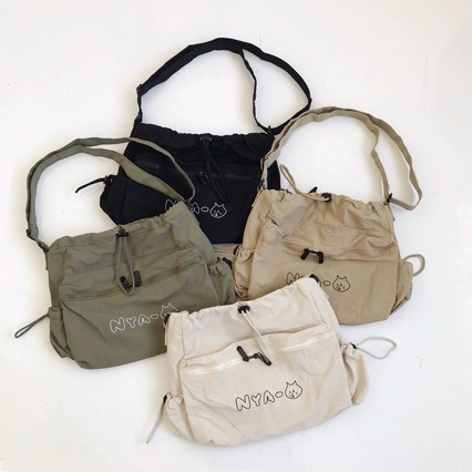 巾着 猫ロゴ刺繍入り巾着トートバッグ