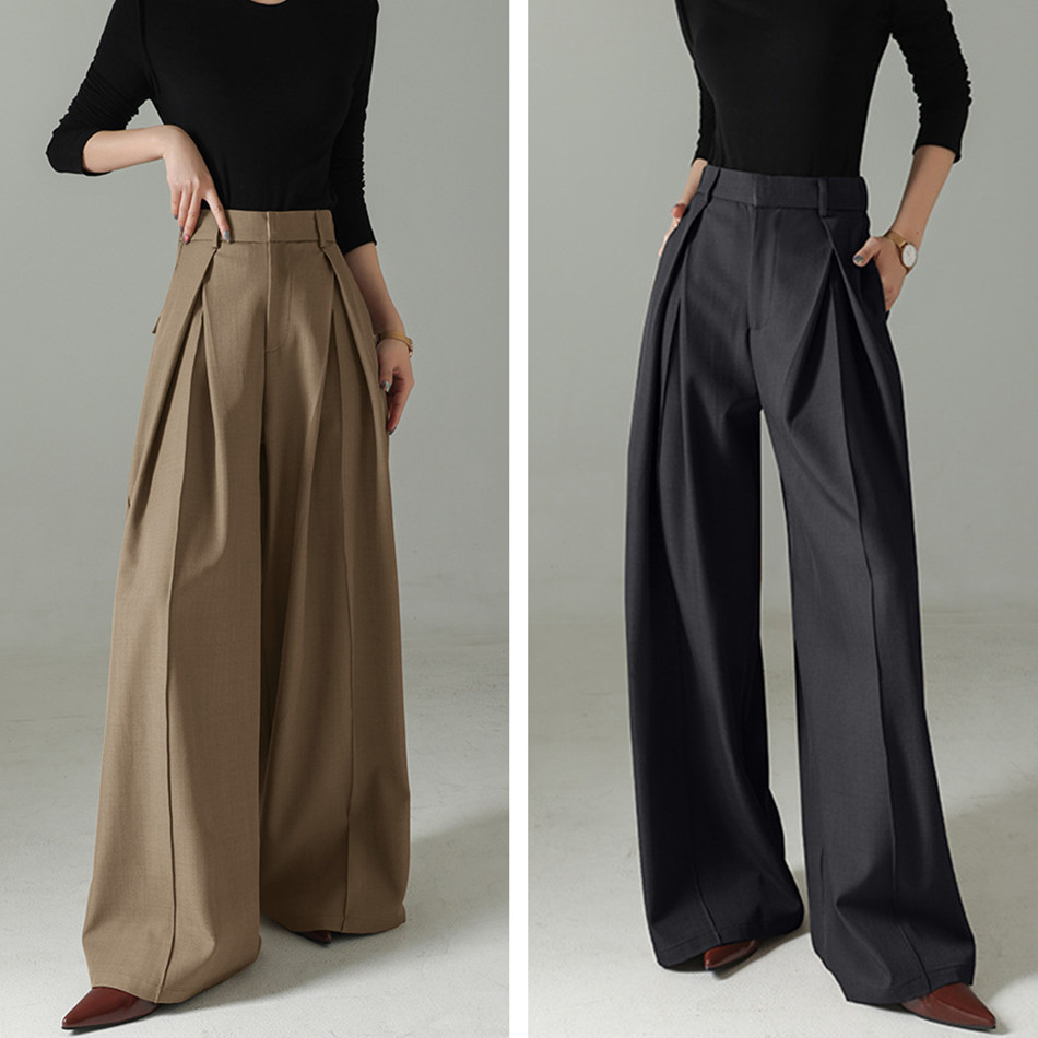 春夏新作 タックワイドパンツ レディース ハイウエスト ベージュ