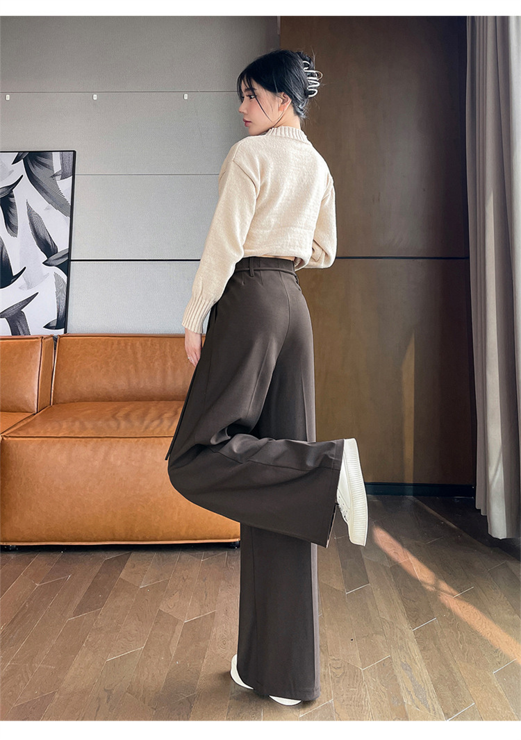 レディース ウールタッチ タックワイドパンツ ハイウエスト グレー