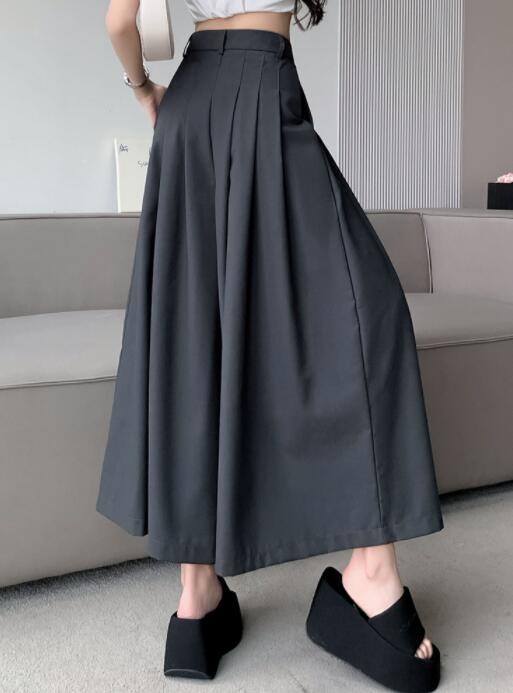 タックワイドパンツ レディース タック入りワイドパンツ 黒 不規則デザイン