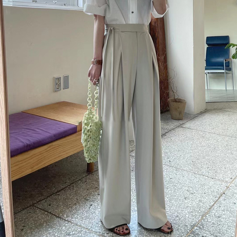 ハイウエストワイドタックパンツ ロング丈着痩せレディース