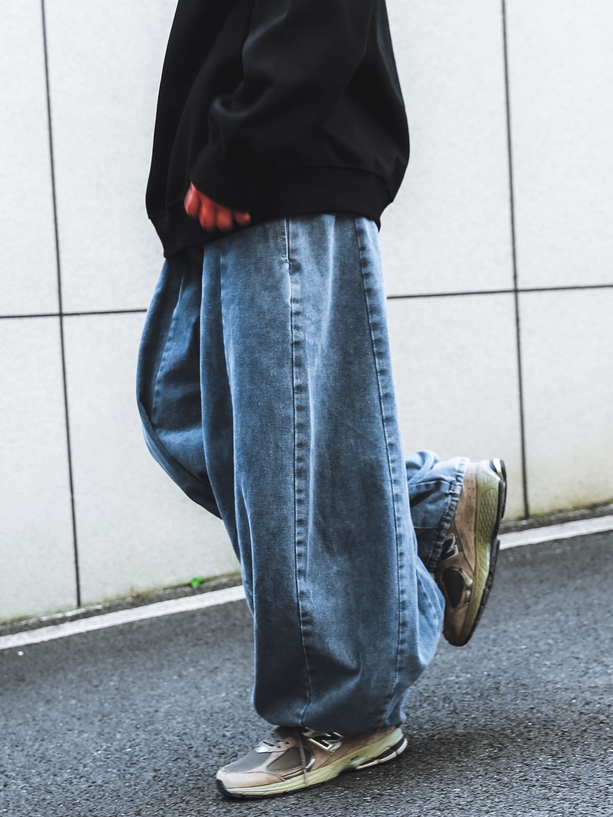 ワイドタックパンツ ゆったり立体感デニムタックパンツ