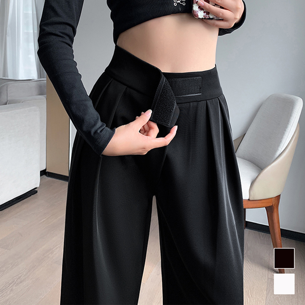 ハイウエストワイドタックパンツ マジックテープ付き