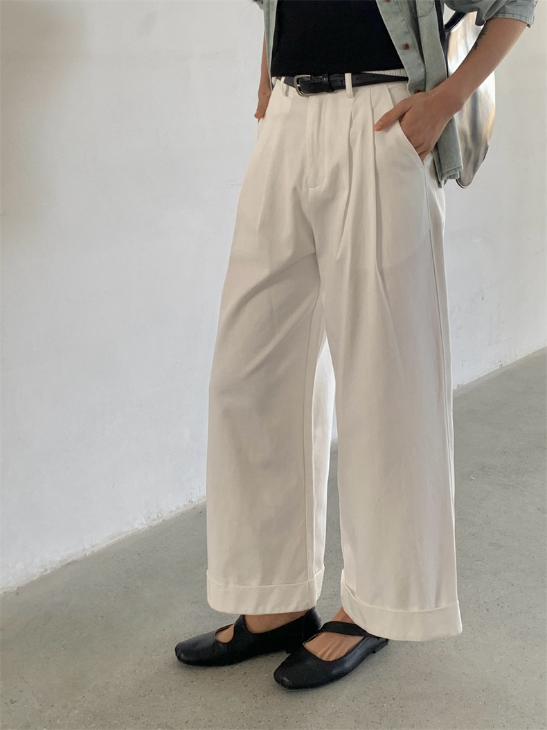 ワイドタックパンツ 上質リネン風ワイドタックパンツ