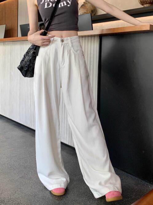 白色ハイウエストタックワイドパンツ