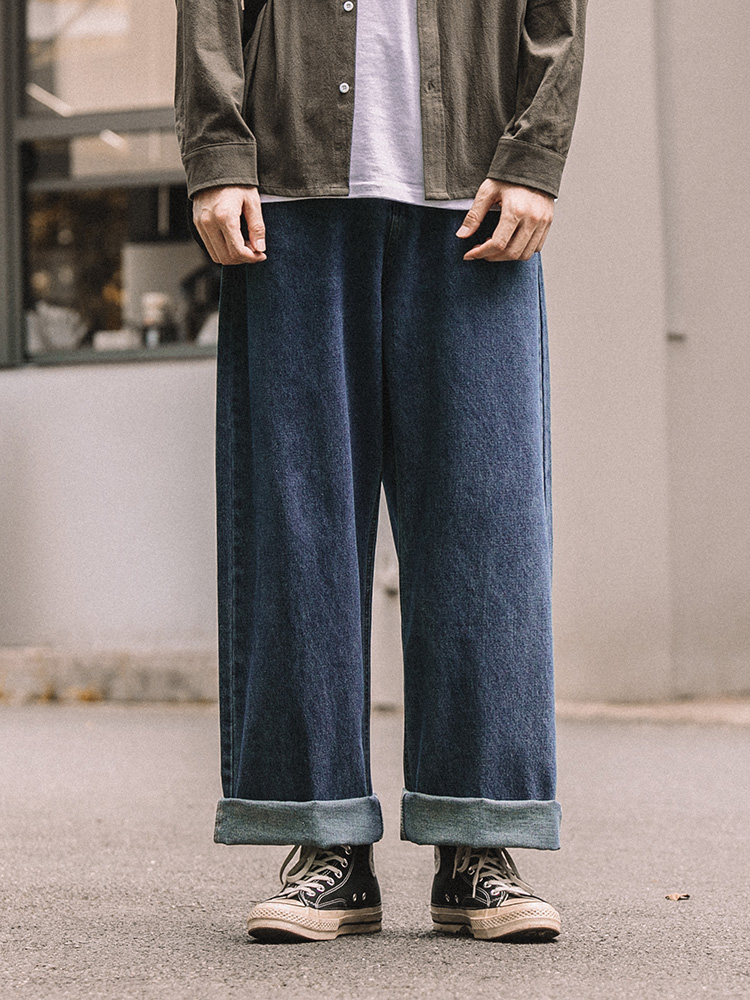 ワイドタックパンツ ゆったりロールアップデニム