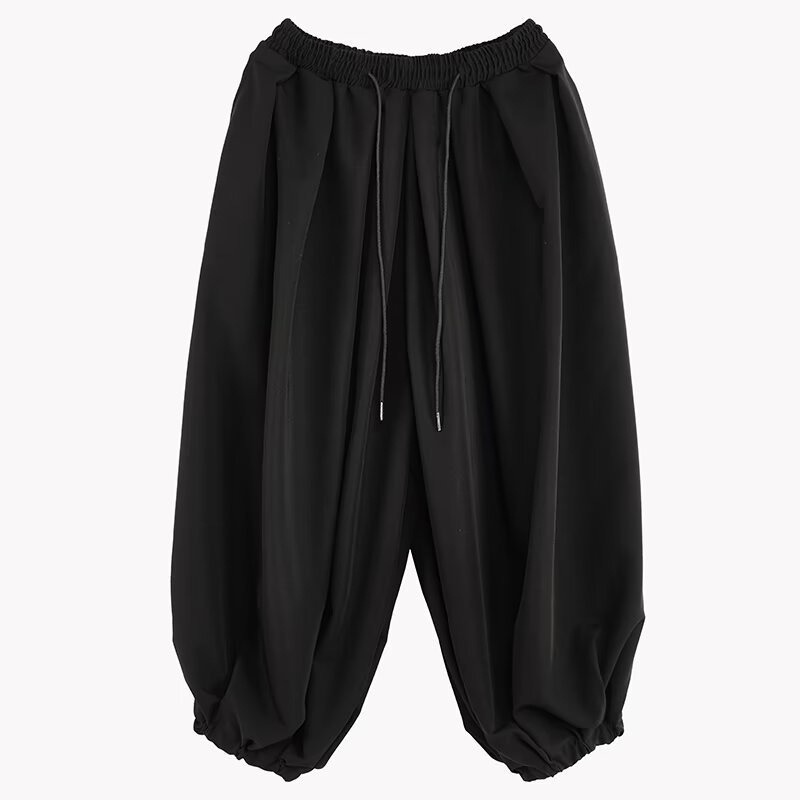 ワイドタックパンツ 黒のゆったりサルエル袴パンツ メンズ