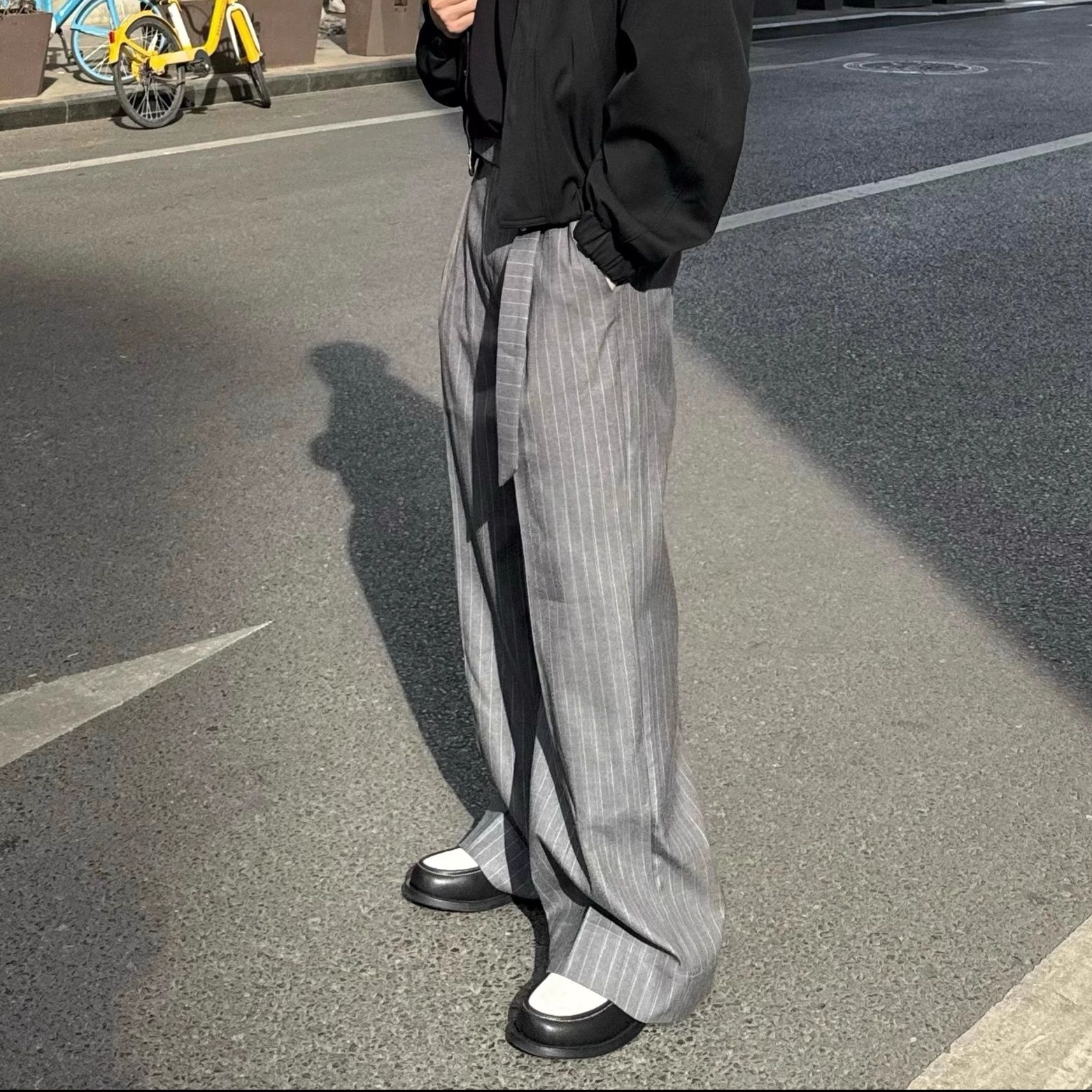 ワイドタックパンツ 上質ストライプ ゆったりタックパンツ