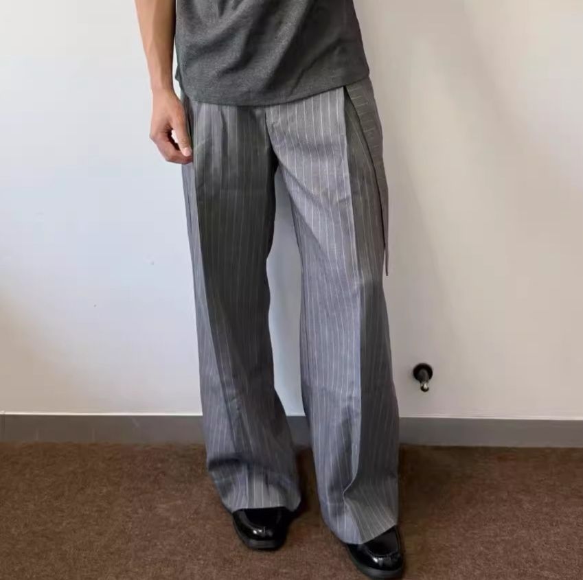 ワイドタックパンツ 上質ストライプ ゆったりタックパンツ