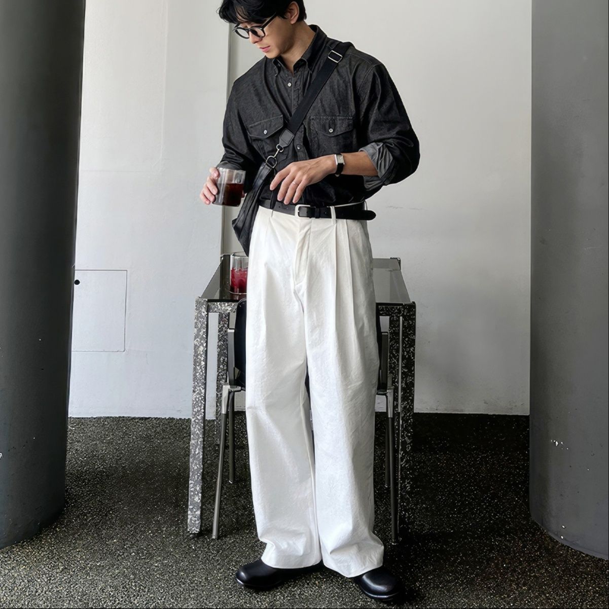 ワイドタックパンツ ゆったり上質コットン風合いパンツ