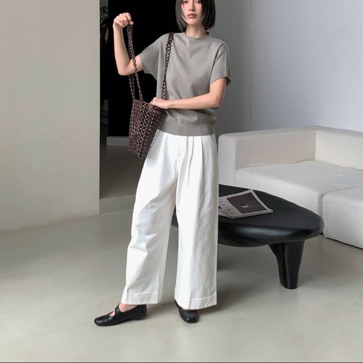 ワイドタックパンツ 上質リネン風ワイドタックパンツ