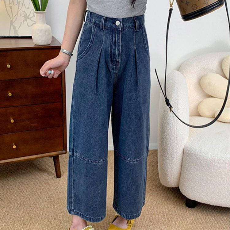 ワイドタックパンツ 立体タックデニムゆったりパンツ
