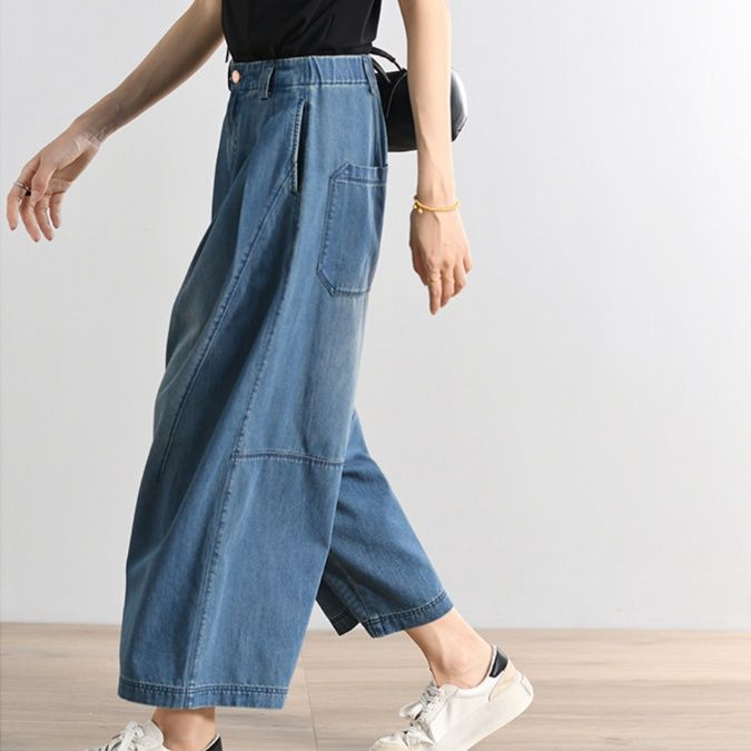ワイドタックパンツ ゆったりタック入りデニムワイドパンツ