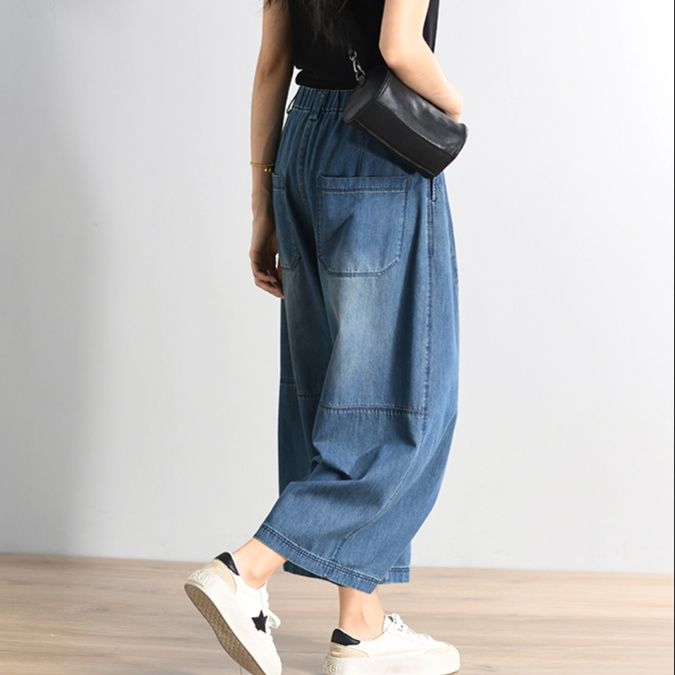 ワイドタックパンツ ゆったりタック入りデニムワイドパンツ