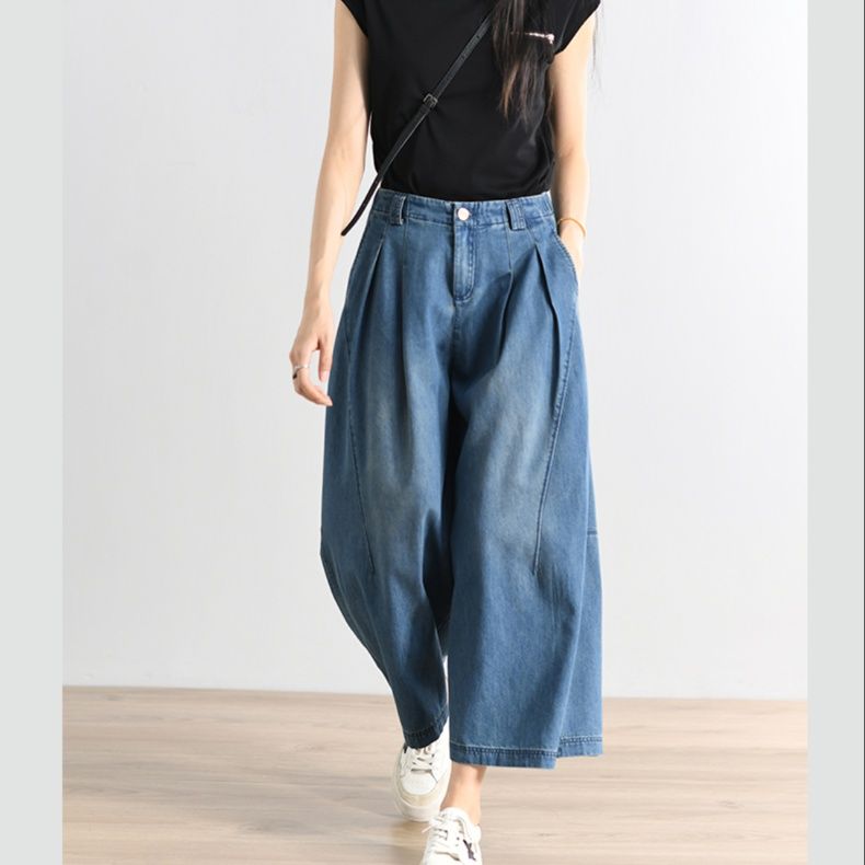 ワイドタックパンツ ゆったりタック入りデニムワイドパンツ