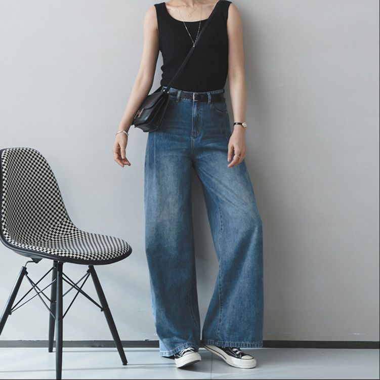 ワイドタックパンツ ゆったりタック入りデニムパンツ