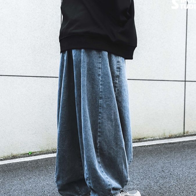 ワイドタックパンツ ゆったり立体感デニムタックパンツ