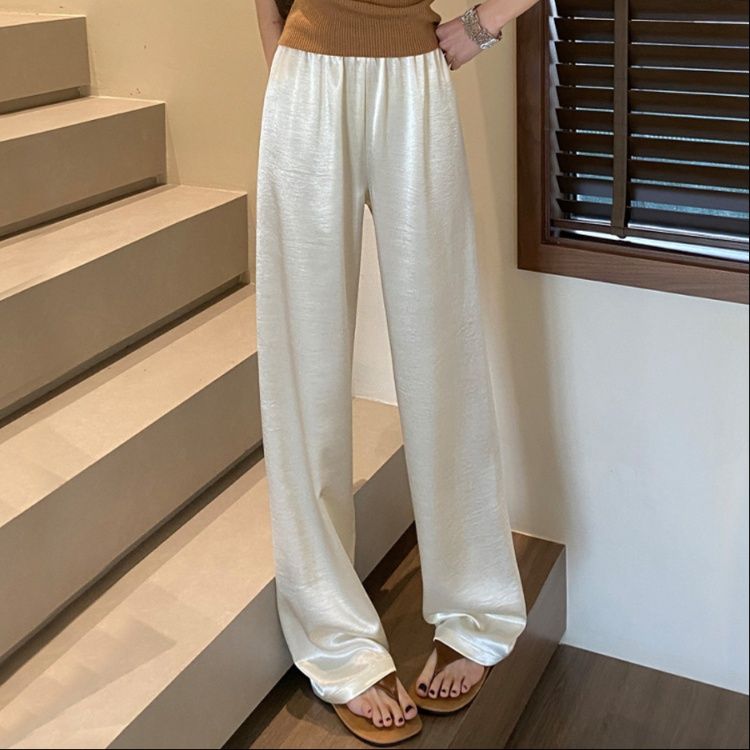 ワイドタックパンツ 光沢感サテンリラックスパンツ